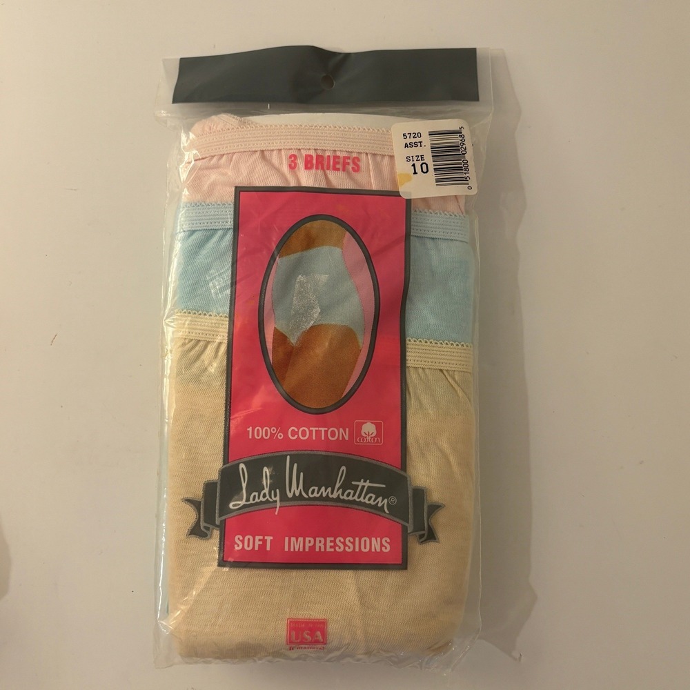 VTG Lady Manhattan Soft Impressions 3 Briefs Womens 10 Pastel Cotton USA 90s